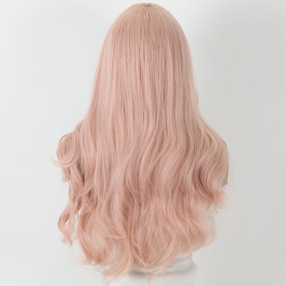 [Rosalie] 26-inch Pink Loose Wave without Bangs (Partial Lace Front Wig)
