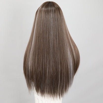 [Griffin] 26-inch Ombre Brown Grey Straight without Bangs (Partial Lace Front Wig)