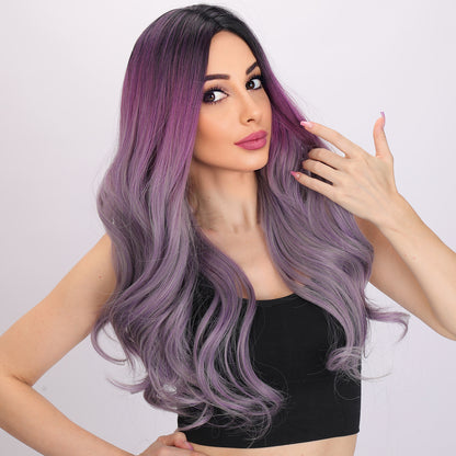 [Lavendar Haze] 28-inch Ombre Purple Loose Wave without Bangs (Synthetic Wig)