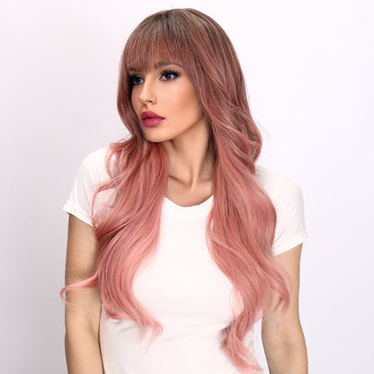 [Pink Lady] 26-inch Ombre Pink Loose Wave with Bangs (Synthetic Wig)