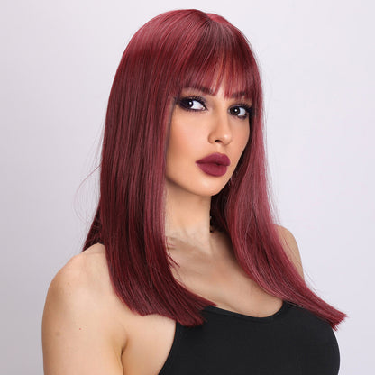 [Ariel] 16-inch Red Straight with Bangs (Synthetic Wig)