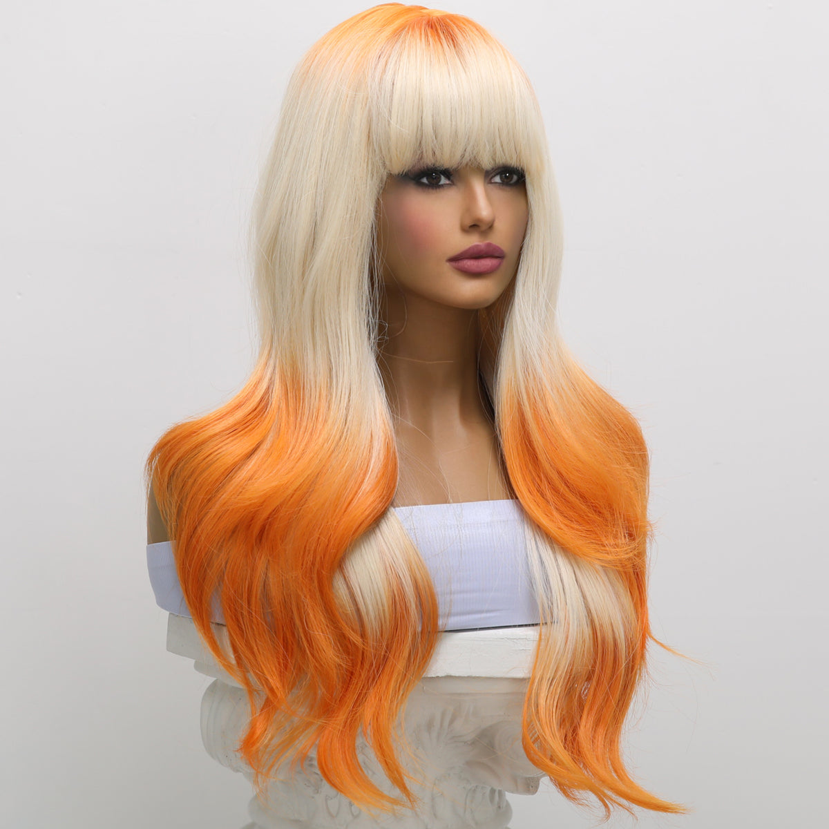 [Sunkissed Siren] 28-inch Ombre Orange Blonde Loose Wave without Bangs (Synthetic Wig)
