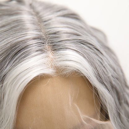 [Jane]12-inch Ombre White Grey Loose Wave without Bangs (Synthetic Lace Front Wig)
