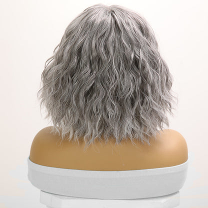 [Jane]12-inch Ombre White Grey Loose Wave without Bangs (Synthetic Lace Front Wig)