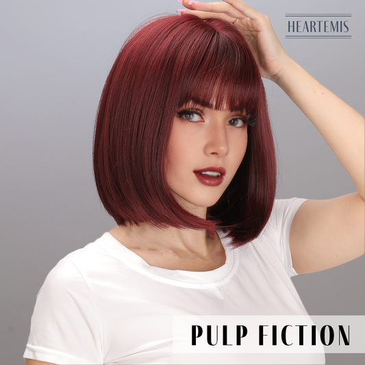 [Pulp Fiction] 13-inch Red Straight Bob with Bangs (Synthetic Wig)