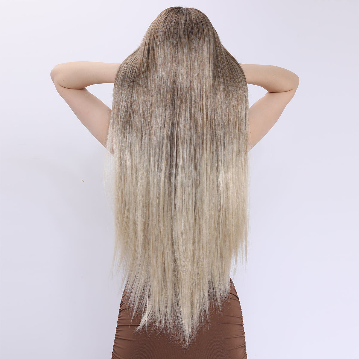 [Platinum] 30-inch Ombre Grey Blonde Straight without Bangs (Synthetic Lace Front Wig)