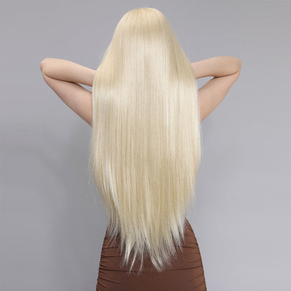 [Halo] 34-inch Blonde Straight without Bangs (Synthetic Lace Front Wig)