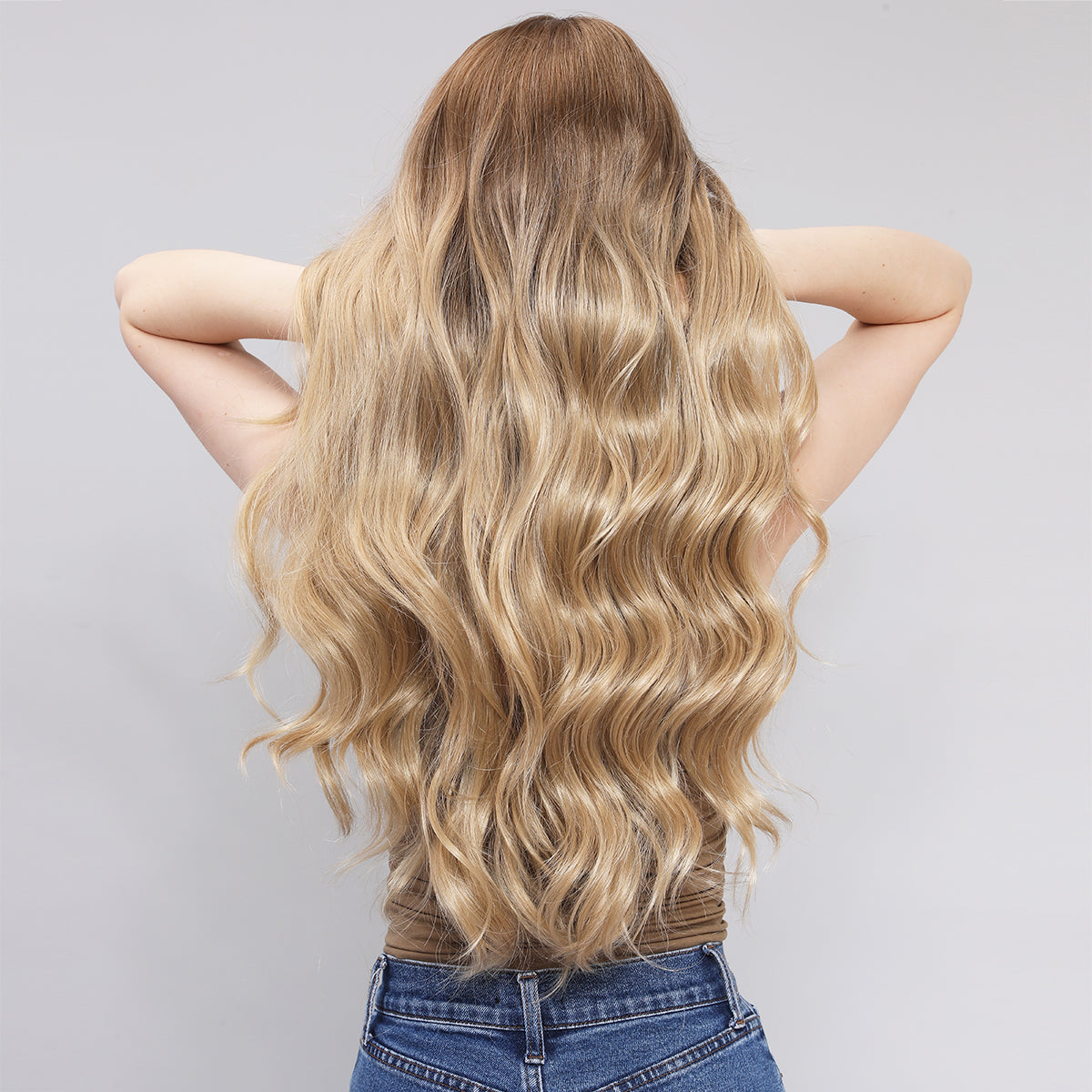 [Sandy Sepia] 26-inch Ombre Blonde Loose Wave without Bangs (Synthetic Lace Front Wig)