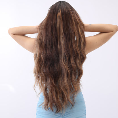 [Chestnut Charm] 30-inch Ombre Brown Loose Wave with Bangs (Synthetic Wig)