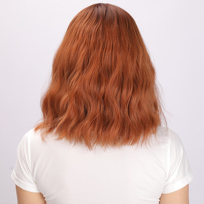 [Pumpkin Spice] 14-inch Ombre Red Curly Bob with Bangs (Synthetic Wig)