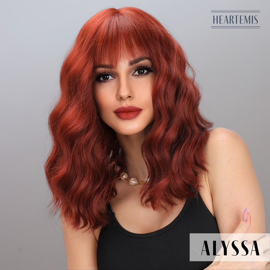 [Alyssa] 14-inch Orange Curly Bob with Bangs (Synthetic Wig)