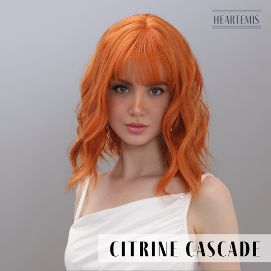 [Citrine Cascade] 14-inch Orange Loose Wave with Bangs (Synthetic Wig)