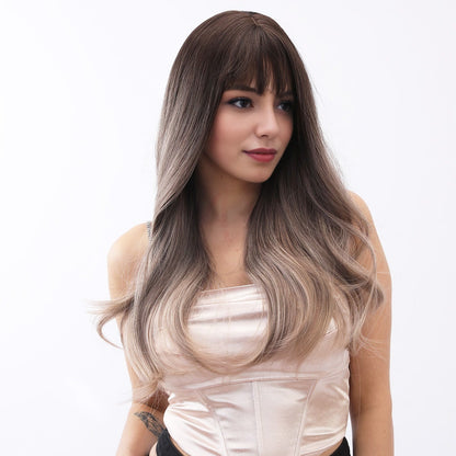 [Ashley 2.0] 26-inch Ombre Gray Loose Wave with Bangs (Synthetic Wig)