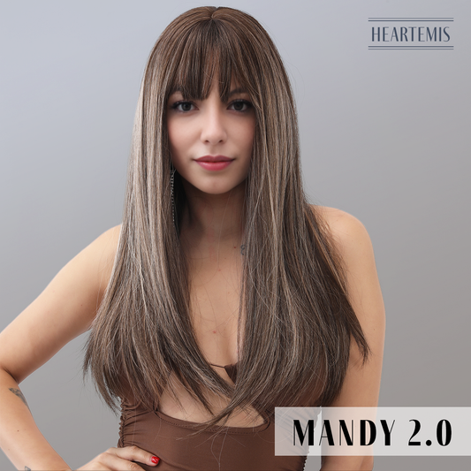 [Mandy 2.0] 24-inch Ombre Grey Blonde Straight with Bangs (Synthetic Wig)