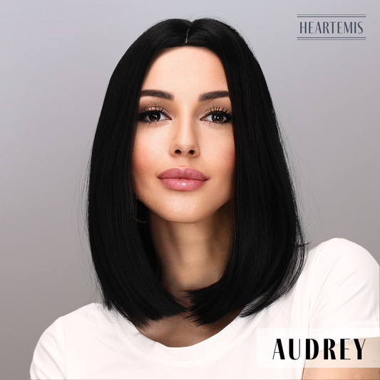 [Audrey] 14-inch Black Straight Bob without Bangs (Synthetic Wig)