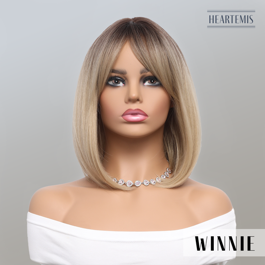 [Winnie] 14-inch Ombre Golden Straight Bob with Bangs (Synthetic Wig)