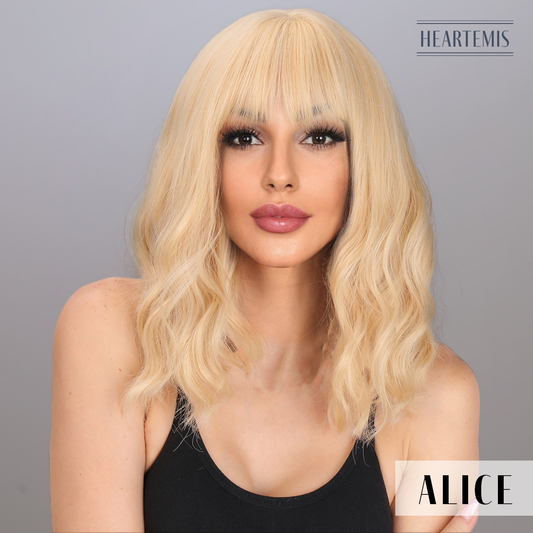 [Alice] 16-inch Golden Yellow Curly Bob with Bangs (Synthetic Wig)