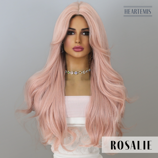 [Rosalie] 26-inch Pink Loose Wave without Bangs (Partial Lace Front Wig)