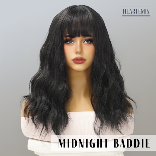 [Midnight Baddie] 16-inch Black Loose Wave with Bangs (Synthetic Wig)