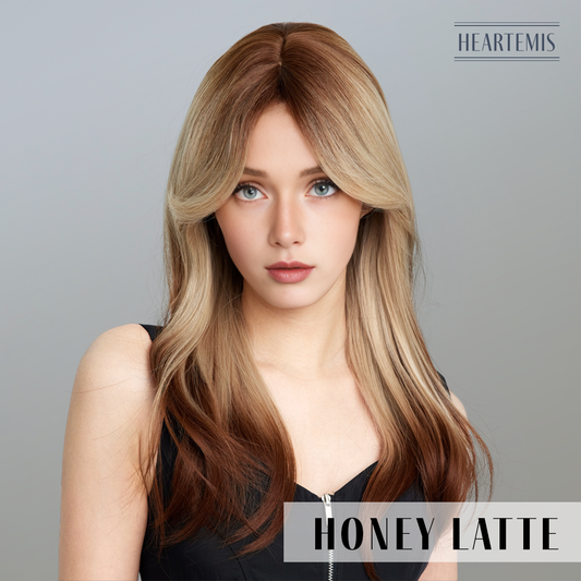 [Honey Latte] 22-inch Ombre Brown Blonde Straight with Bangs (Synthetic Wig)
