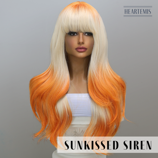 [Sunkissed Siren] 28-inch Ombre Orange Blonde Loose Wave without Bangs (Synthetic Wig)