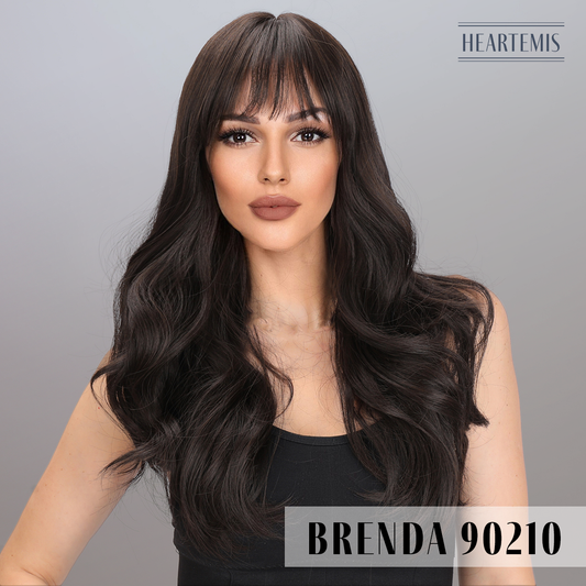 [Brenda 90210] 24-inch Brown Loose Wave with Bangs (Synthetic Wig)
