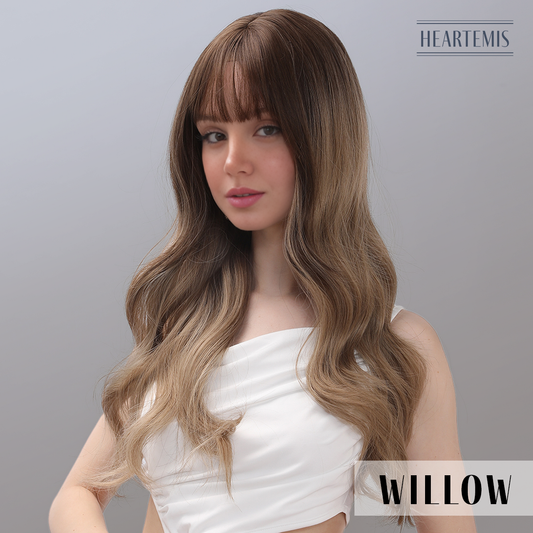 [Willow] 24-inch Ombre Brown Loose Wave with Bangs (Synthetic Wig)