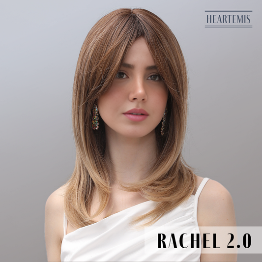 [Rachel 2.0] 14-inch Ombre Brown Straight with Curtain Bangs (Synthetic Wig)