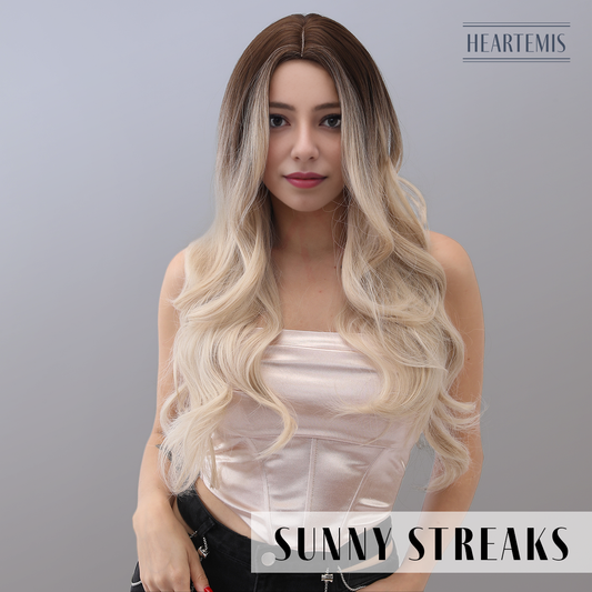 [Sunny Streaks] 26-inch Ombre White Gold Loose Wave without Bangs (Synthetic Wig)