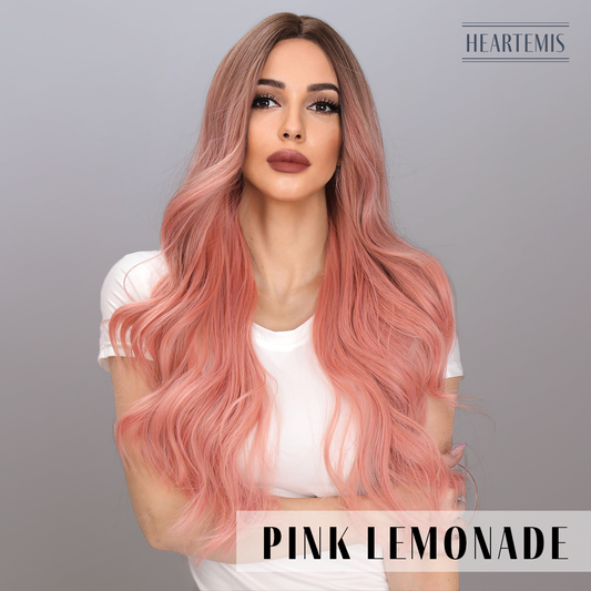 [Pink Lemonade] 28-inch Ombre Pink Loose Wave without Bangs (Synthetic Wig)