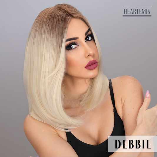 [Debbie] 18-inch Ombre White Gold Straight Bob without Bangs (Synthetic Wig)
