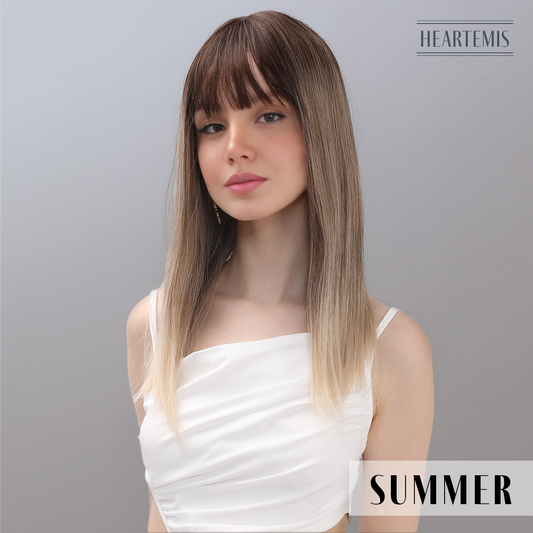 [Summer] 20-inch Ombre Gold Straight with Bangs (Synthetic Wig)