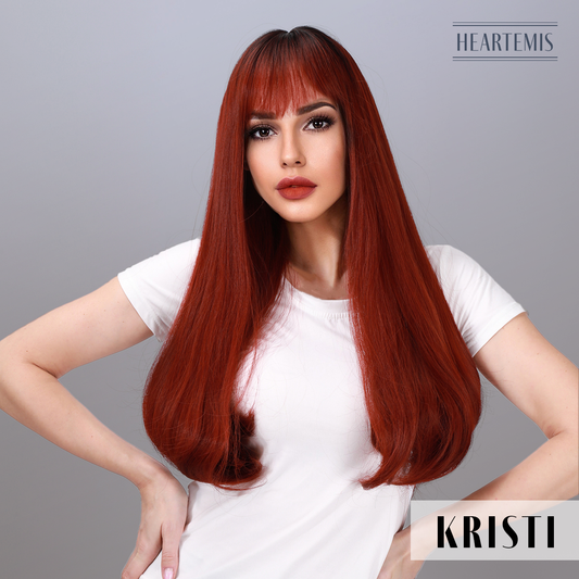 [Kristi] 22-inch Wine Loose Wave with Bangs (Synthetic Wig)