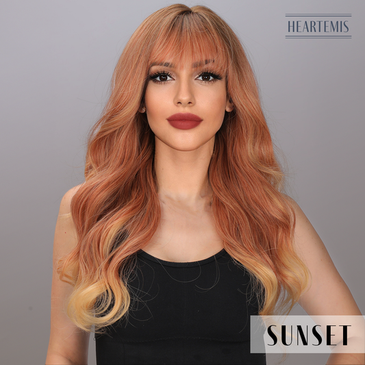 [Sunset] 26-inch Ombre Orange Loose Wave with Bangs (Synthetic Wig)