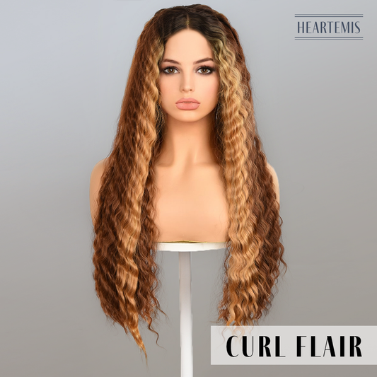 [Curl Flair] 26-inch Ombre Brown Loose Wave without Bangs (Synthetic Lace Front Wig)