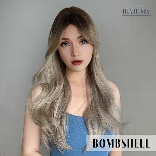 [Bombshell] 26-inch Ombre Blonde Loose Wave with Bangs (Synthetic Wig)