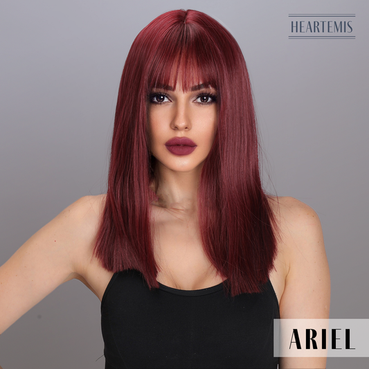 [Ariel] 16-inch Red Straight with Bangs (Synthetic Wig)