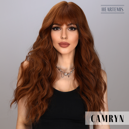[Camryn] 26-inch Orange Blonde Loose Wave with Bangs (Synthetic Wig)