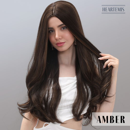 [Amber] 28-inch Brown Loose Wave without Bangs (Synthetic Wig)