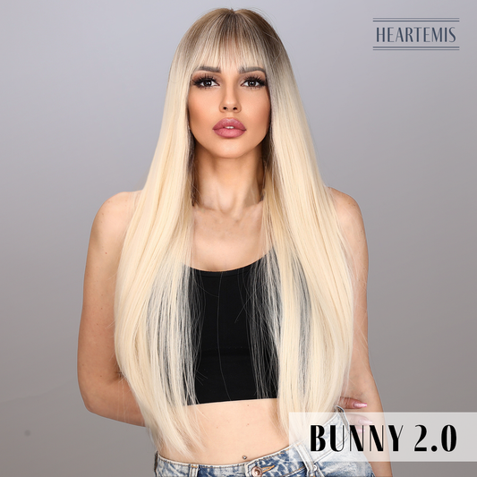 [Bunny 2.0] 30-inch Ombre White Gold Straight with Bangs (Synthetic Wig)