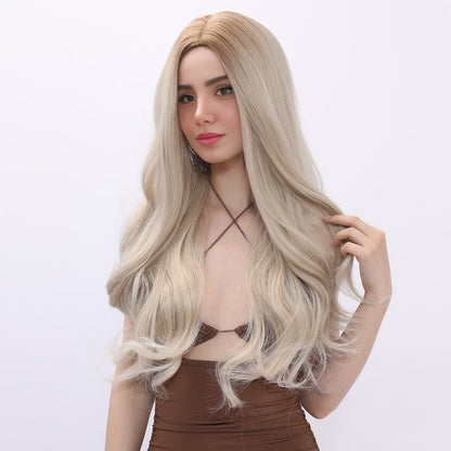 [Elfin Queen] 28-inch Ombre White Gold Body Wave without Bangs (Synthetic Wig)
