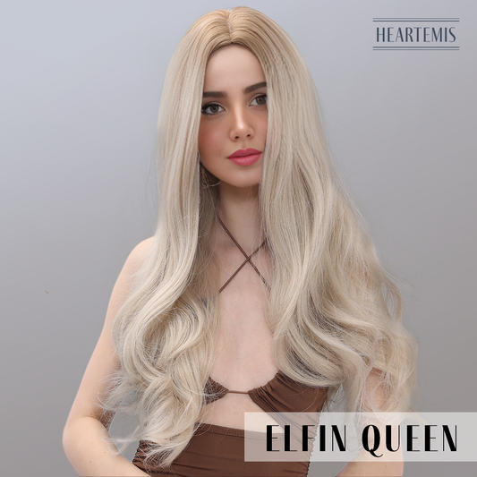 [Elfin Queen] 28-inch Ombre White Gold Body Wave without Bangs (Synthetic Wig)