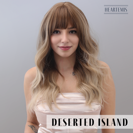 [Deserted Island] 22-inch Ombre White Gold Body Wave with Bangs (Synthetic Wig)