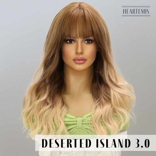 [Deserted Island 3.0] 22-inch Ombre Red Yellow Loose Wave with Bangs (Synthetic Wig)
