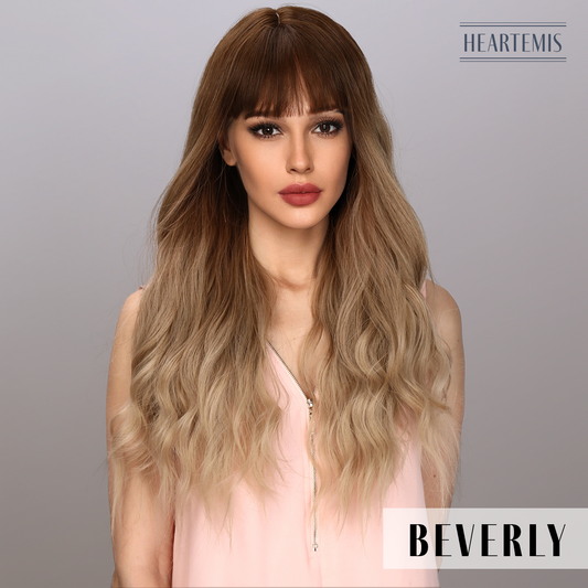 [Beverly] 26-inch Ombre Gold Loose Wave with Bangs (Synthetic Wig)