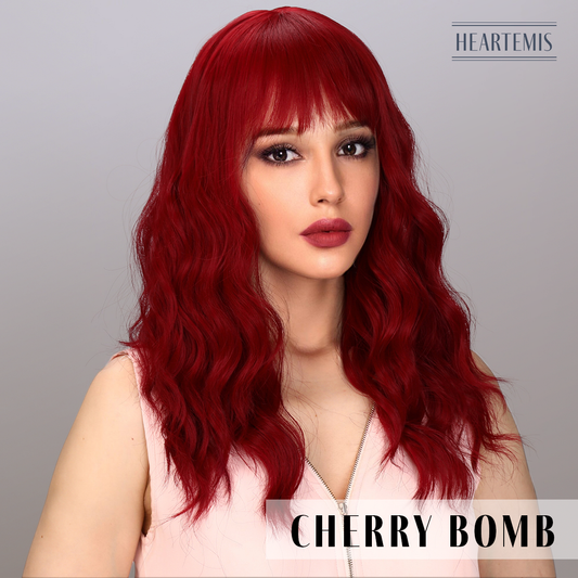[Cherry Bomb] 22-inch Wine Red Body Wave with Bangs (Synthetic Wig)