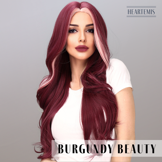 [Burgundy Beauty] 30-inch Purple Red Loose Wave without Bangs (Synthetic Wig)