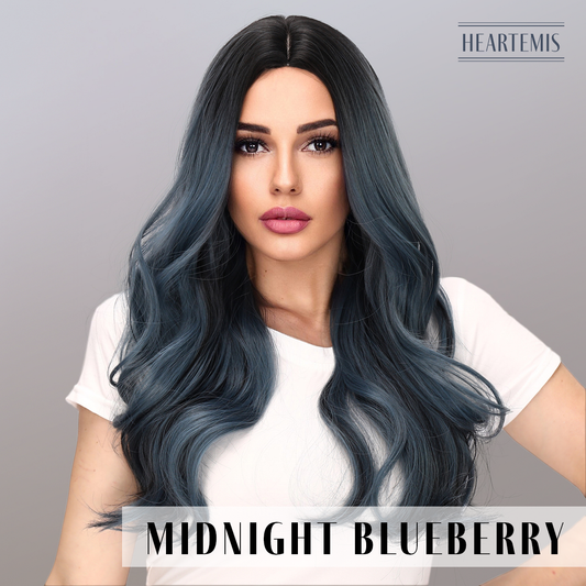 [Midnight Blueberry] 26-inch Ombre Blue Gray Loose Wave without Bangs (Synthetic Wig)
