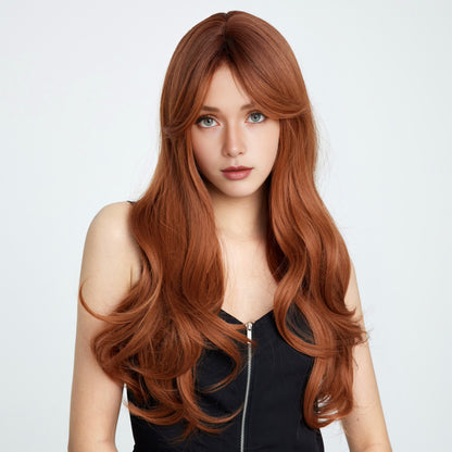 [Daphne] 26-inch Orange Loose Wave with Bangs (Synthetic Wig)