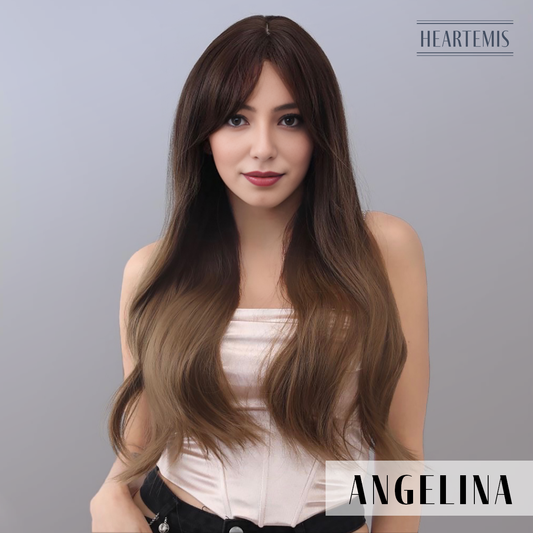 [Angelina] 30-inch Ombre Brown Loose Wave with Bangs (Synthetic Wig)